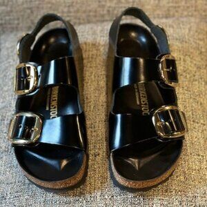 Birkenstock Milano Big Buckle Natural Leather Patent High Shine Black